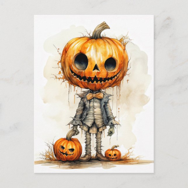 Spooky Gothic Halloween Pumpkin Fiend Postkarte (Vorderseite)
