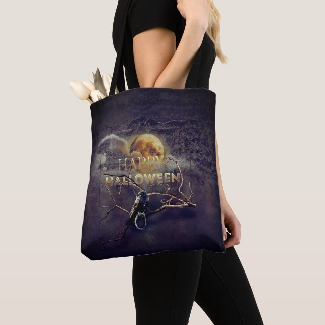 Spooky Gothic Raven in Vollmond Adult Halloween Tasche (Von Nahem)
