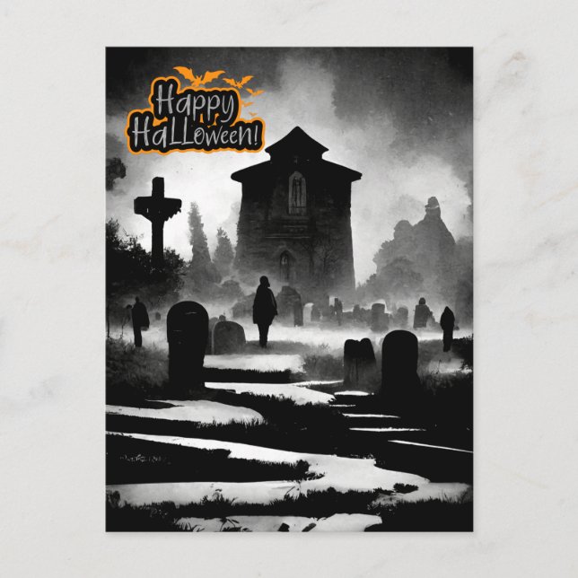 Spooky Graveyard Halloween Feiertagspostkarte (Vorderseite)