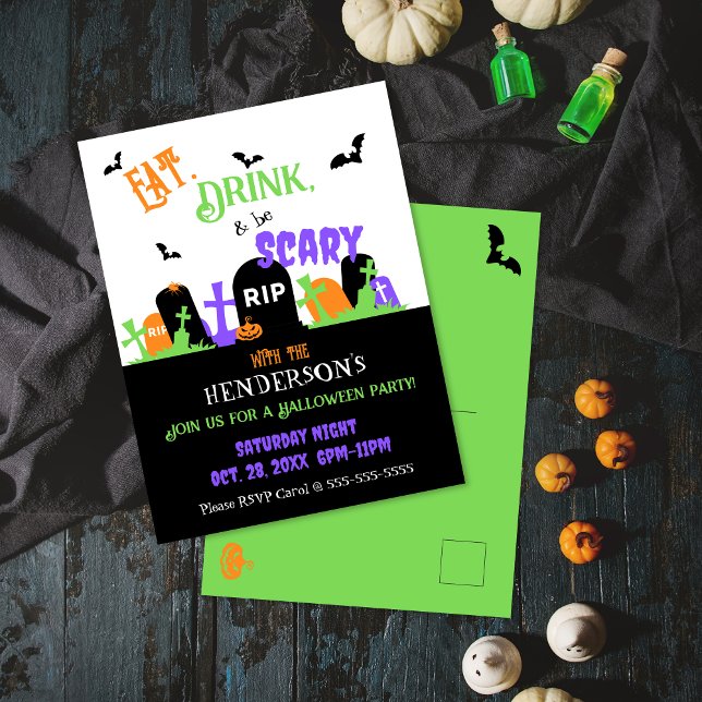 Spooky Graveyard Halloween-Party Einladungspostkarte (Von Creator hochgeladen)