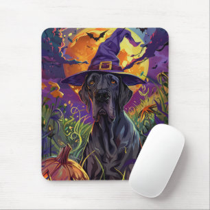 Spooky Great Dane Halloween Hexenkürbis Mousepad