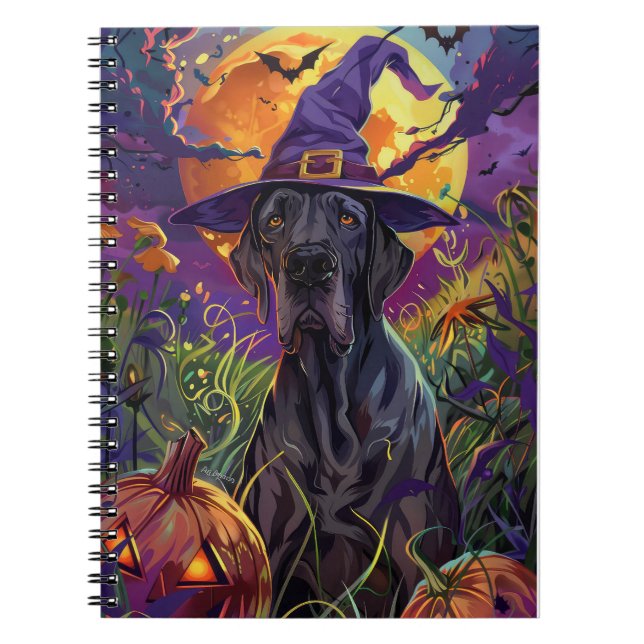Spooky Great Dane Halloween Hexenkürbis Notizblock (Vorderseite)