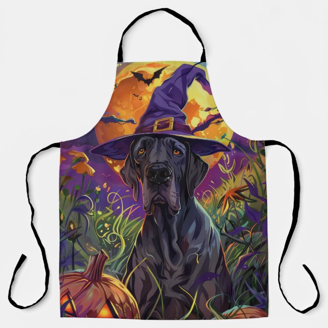 Spooky Great Dane Halloween Hexenkürbis Schürze (Vorderseite)