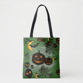 SPOOKY GREEN HALLOWEEN PUMPKINS MOONS BATS TASCHE