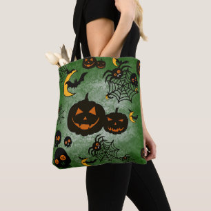 SPOOKY GREEN HALLOWEEN PUMPKINS MOONS BATS TASCHE