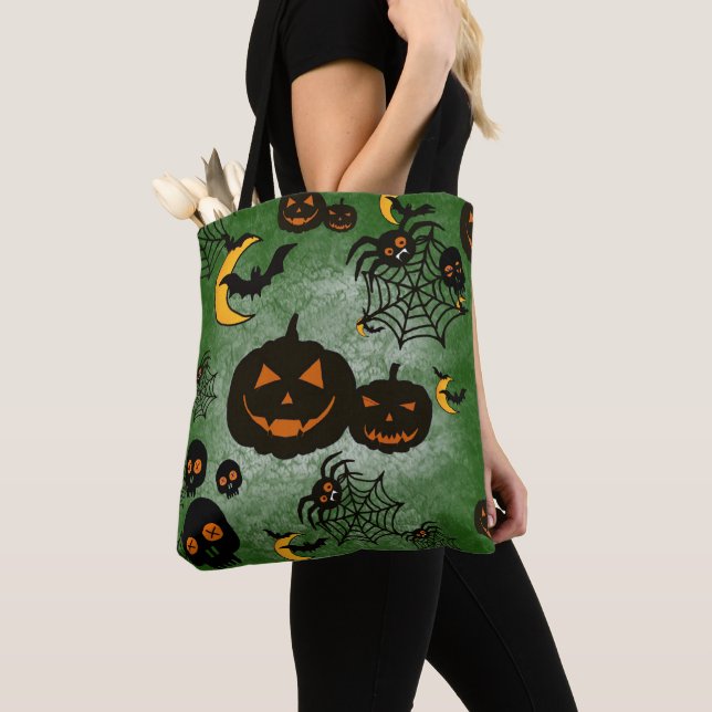 SPOOKY GREEN HALLOWEEN PUMPKINS MOONS BATS TASCHE (Von Nahem)