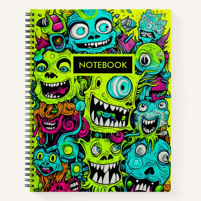 Spooky Green Monster Pattern Notizbuch (Vorderseite)
