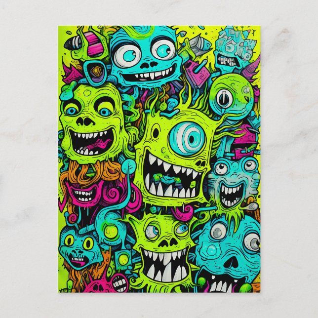 Spooky Green Monster Pattern Postkarte (Vorderseite)