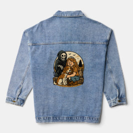 Spooky Grim Reaper with Girl and Dog Skeleton Art Jeansjacke