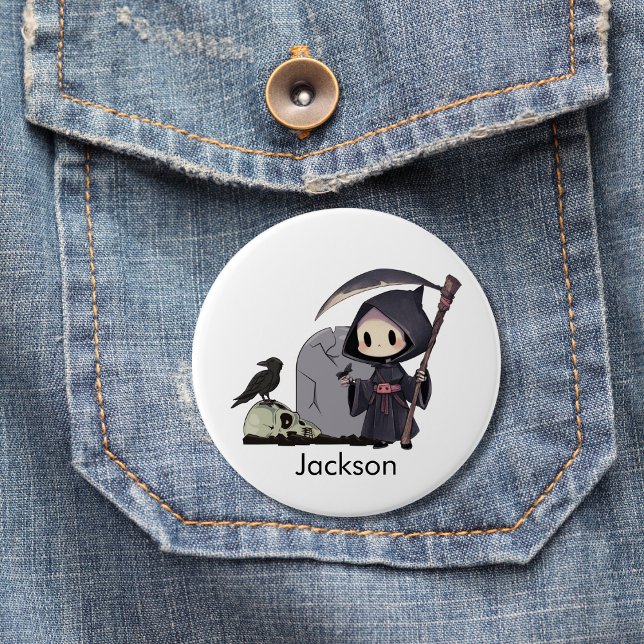Spooky Grim Sensenmann Graveyard Crow Gothic Hallo Button (Von Creator hochgeladen)