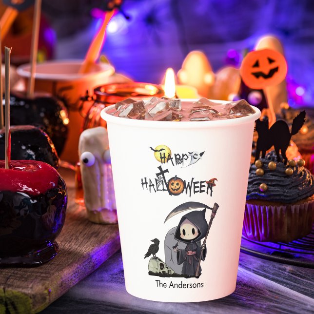 Spooky Grim Sensenmann Graveyard Gothic Kids Hallo Pappbecher (Von Creator hochgeladen)