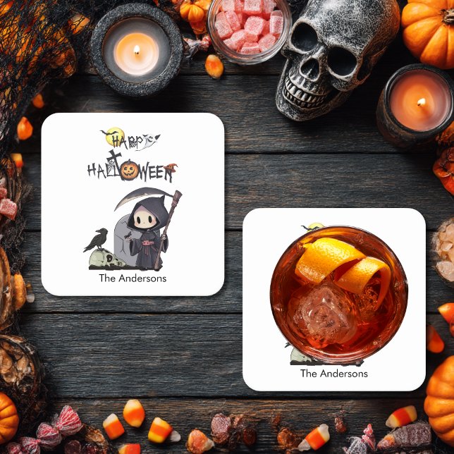Spooky Grim Sensenmann Graveyard Gothic Kids Hallo Rechteckiger Pappuntersetzer (Von Creator hochgeladen)
