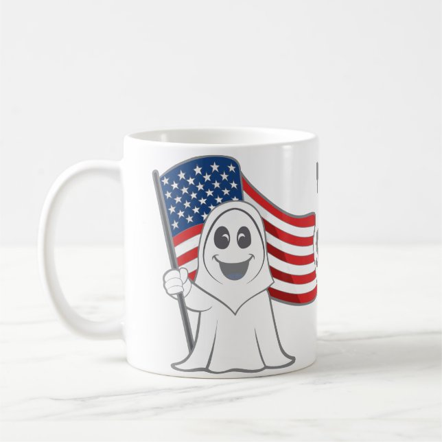 Spooky Grim Sensenmann USA Flag Halloween Kaffeetasse (Links)