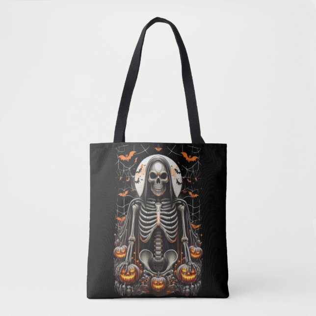 Spooky Grim Skeleton & Glows Pumpkins Halloween Tasche (Vorderseite)