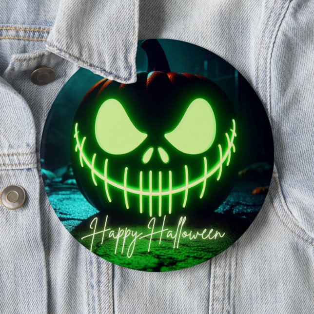 Spooky grün leuchtender Halloweenkürbis Button (Beispiel)