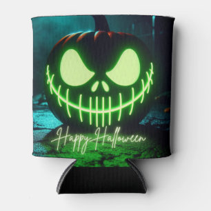 Spooky grün leuchtender Halloweenkürbis Dosenkühler