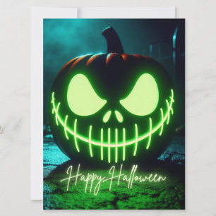 Spooky grün leuchtender Halloweenkürbis Feiertagskarte
