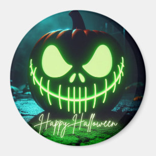 Spooky grün leuchtender Halloweenkürbis Magnet