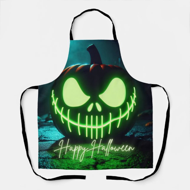 Spooky grün leuchtender Halloweenkürbis Schürze (Vorderseite)