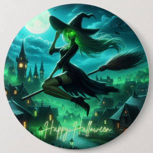 Spooky-grüne Aura Halloween-Hexe Button