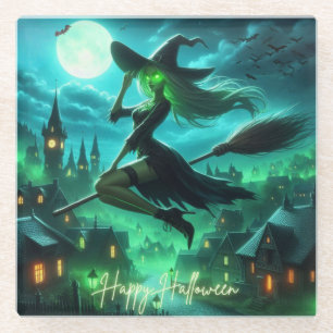 Spooky-grüne Aura Halloween-Hexe Glasuntersetzer