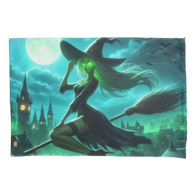 Spooky-grüne Aura Halloween-Hexe Kissenbezug (Vorderseite)