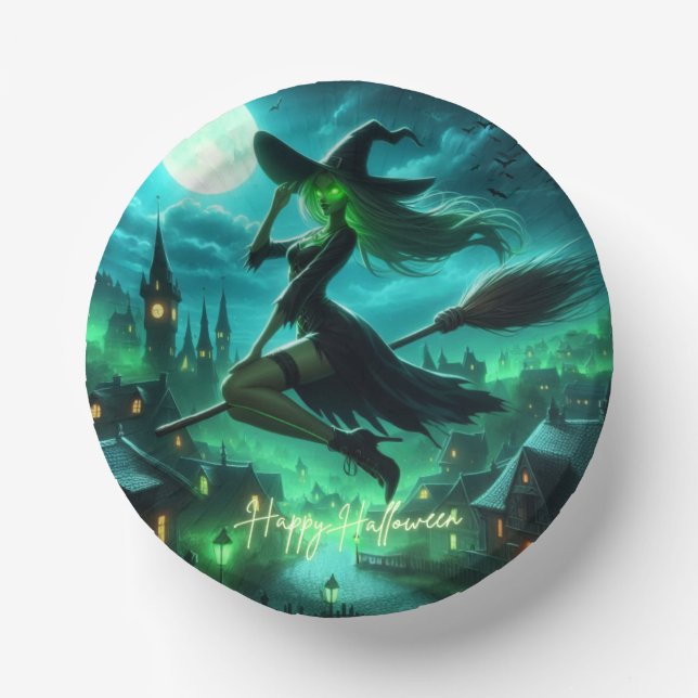 Spooky-grüne Aura Halloween-Hexe Pappteller (Vorderseite)