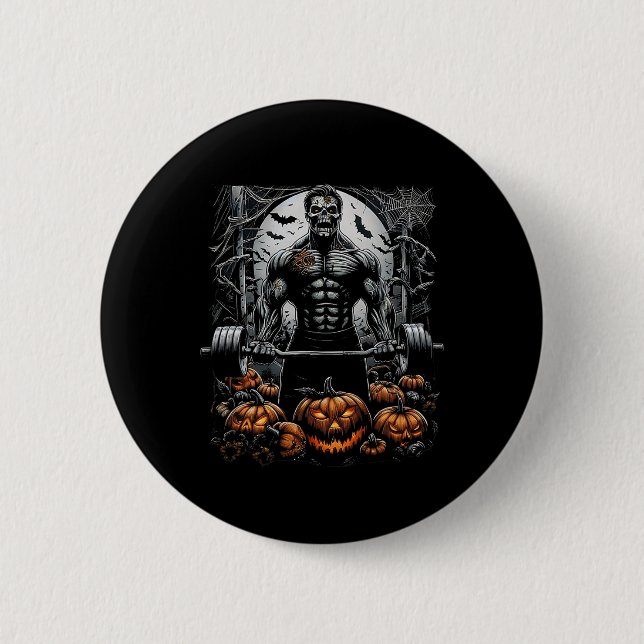Spooky Gym Skeleton-Spuk Fitness Fun-halloween Button (Vorderseite)