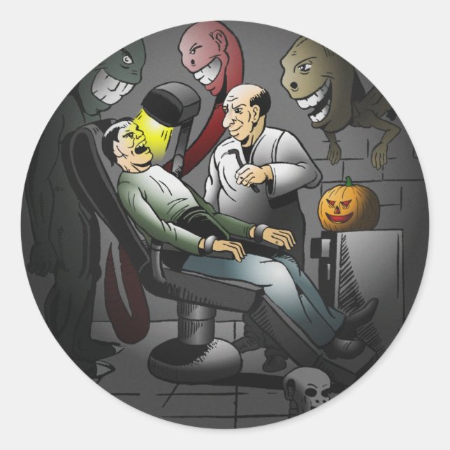 Spooky Halloween-Abend beim Zahnarzt Runder Aufkleber (Vorderseite)