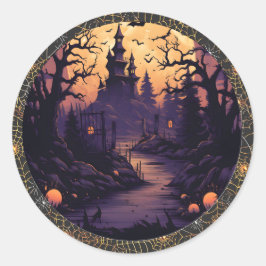 Spooky Halloween-Aufkleber des Schlosses, Fledermä Runder Aufkleber