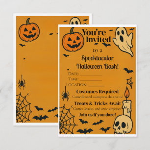 Spooky Halloween Bash Invite   Ghosts & Games Dankeskarte