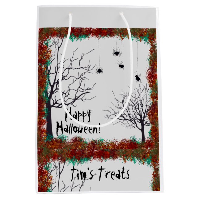 Spooky Halloween Bäume Foliage Border Personalize Mittlere Geschenktüte (Vorderseite)