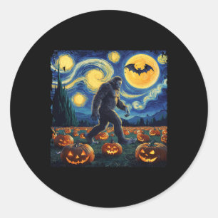 Spooky Halloween Bigfoot Starry Night Van Gogh Runder Aufkleber