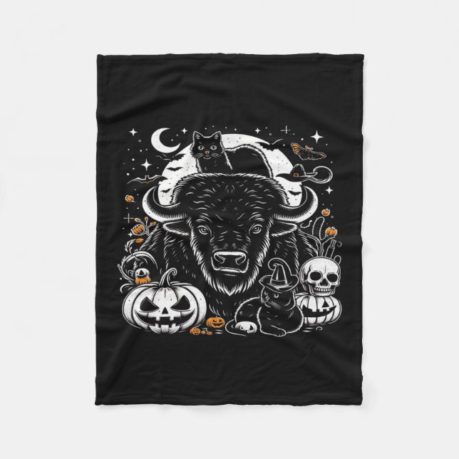 Spooky Halloween Bison Pumpkin Buffalo Cat Funny G Fleecedecke (Vorderseite)