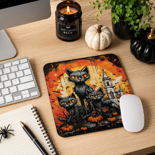 Spooky Halloween Black Cat Mousepad
