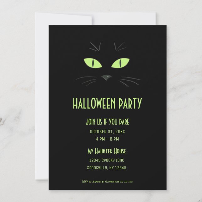 Spooky Halloween Black Cat Party Einladung (Vorderseite)