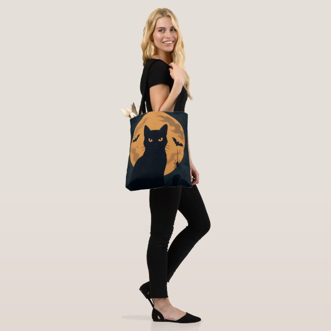 Spooky Halloween Black Cat Silhouette Vollmond Tasche (Am Model)