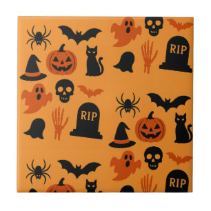 Spooky Halloween - Black & Orange Trick Fliese