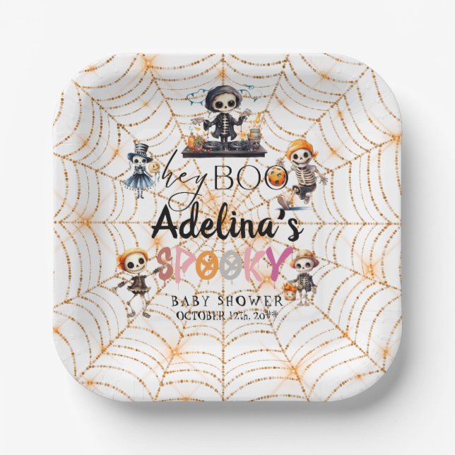 Spooky Halloween Boo Skeletons Kostümdusche Pappteller (Vorderseite)