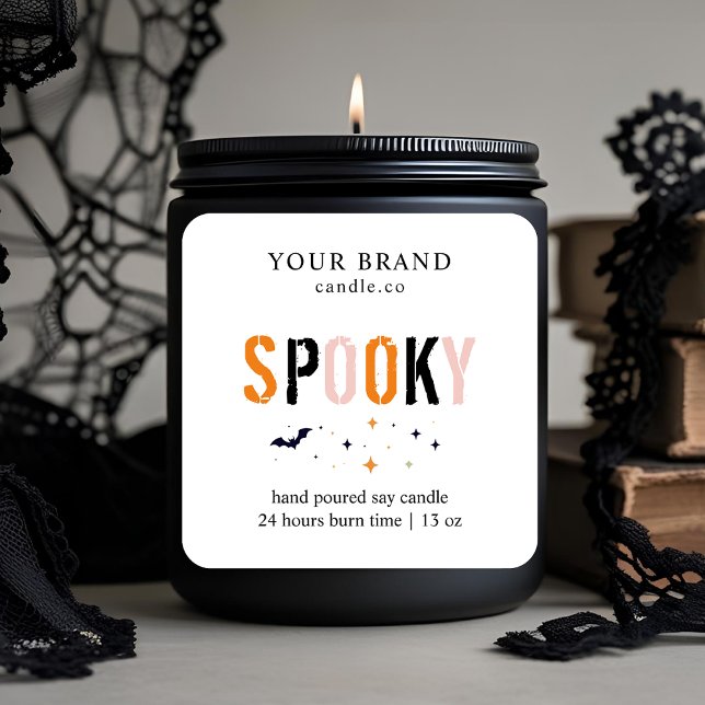 Spooky Halloween Candle Label | Modernes Minimalis Quadratischer Aufkleber (Von Creator hochgeladen)