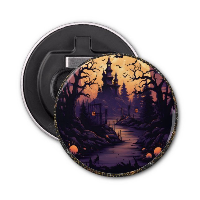 Spooky Halloween Castle Button Flasche Opener Flaschenöffner (Vorderseite)