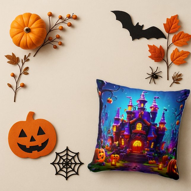 Spooky Halloween Castle - Pumpkin & Ghost Design Kissen (Von Creator hochgeladen)