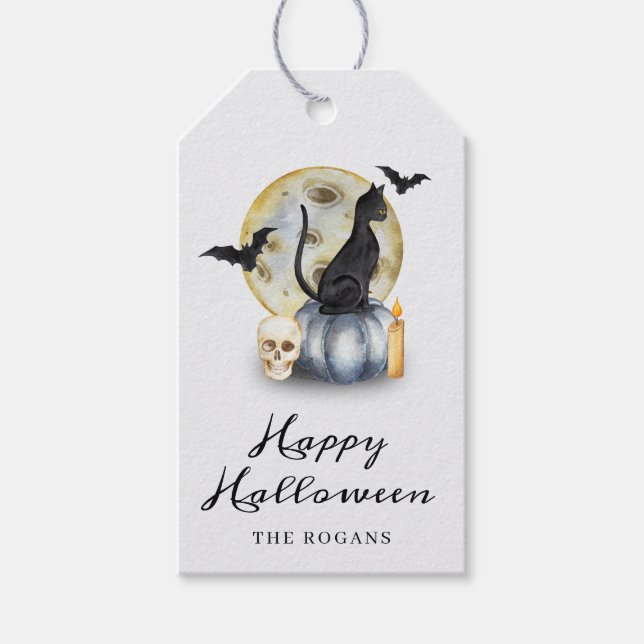 Spooky Halloween Cat Pumpkin Geschenkanhänger (Vorderseite)