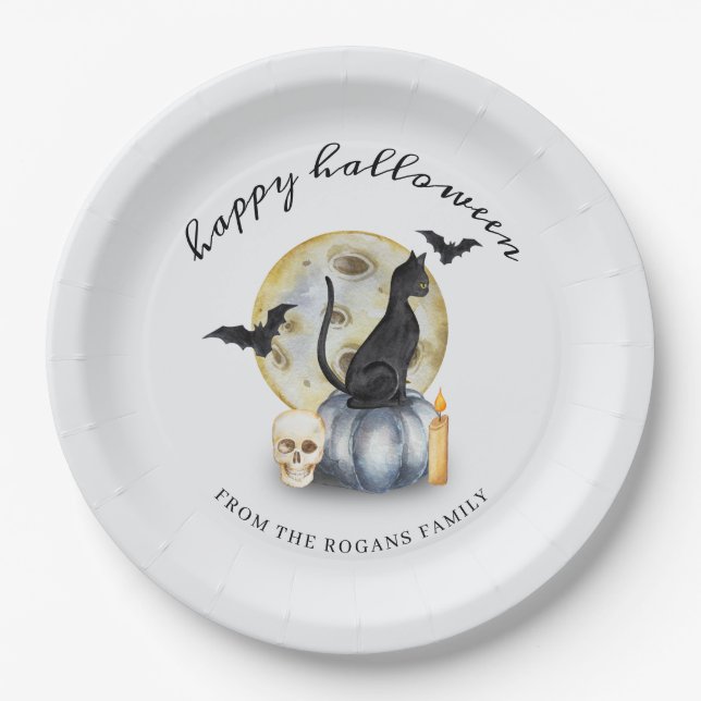 Spooky Halloween Cat Pumpkin Pappteller (Vorderseite)