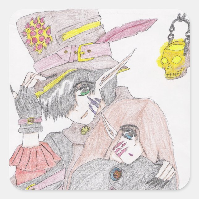 Spooky Halloween Couple Quadratischer Aufkleber (Vorderseite)