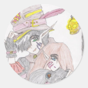 Spooky Halloween Couple Zeichnend Runder Aufkleber