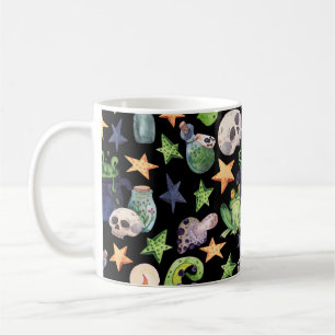 Spooky Halloween: Dunkles, von Hand Gezeichnet Mus Kaffeetasse