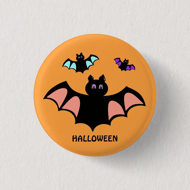 Spooky Halloween-Fledermäuse auf Orange Button (Vorderseite)