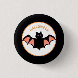 Spooky Halloween-Fledermäuse auf Schwarz und Weiß Button