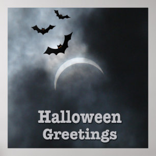 Spooky Halloween-Fledermäuse in Eclipse Poster